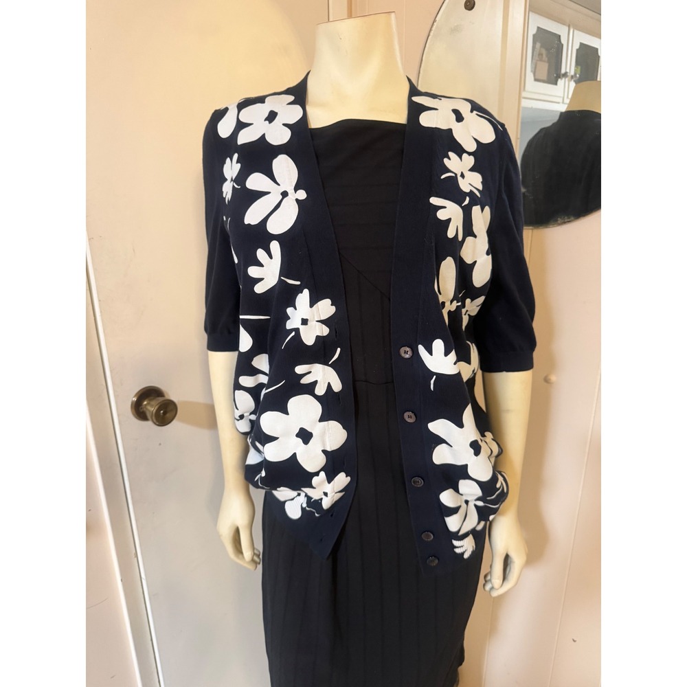 Marni Navy Blue White Floral Short Sleeve Cardigan Italy Summer 2014 Size. 44 M
